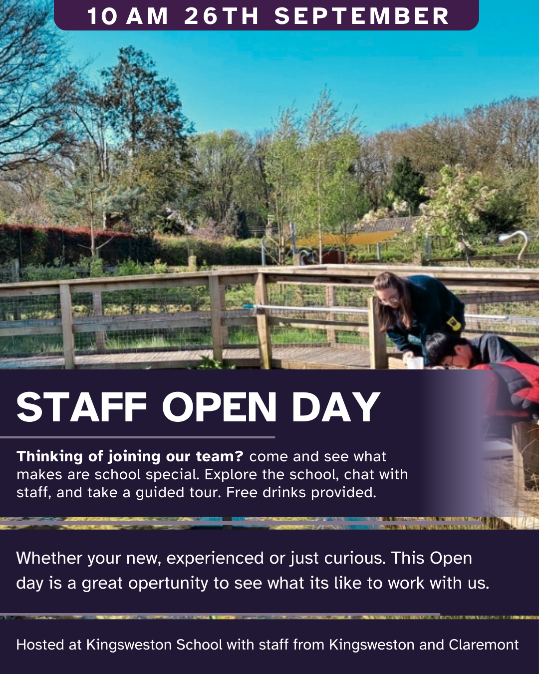 Poster for a staff open day happening on the 26th of septemeber